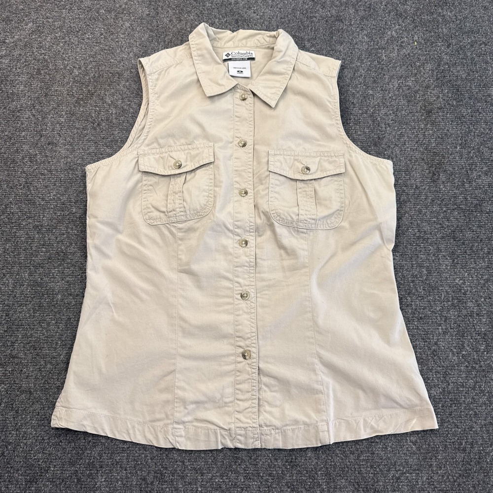 Columbia Button Up Vest Top Womens Size Medium Tan Beige Sleeveless